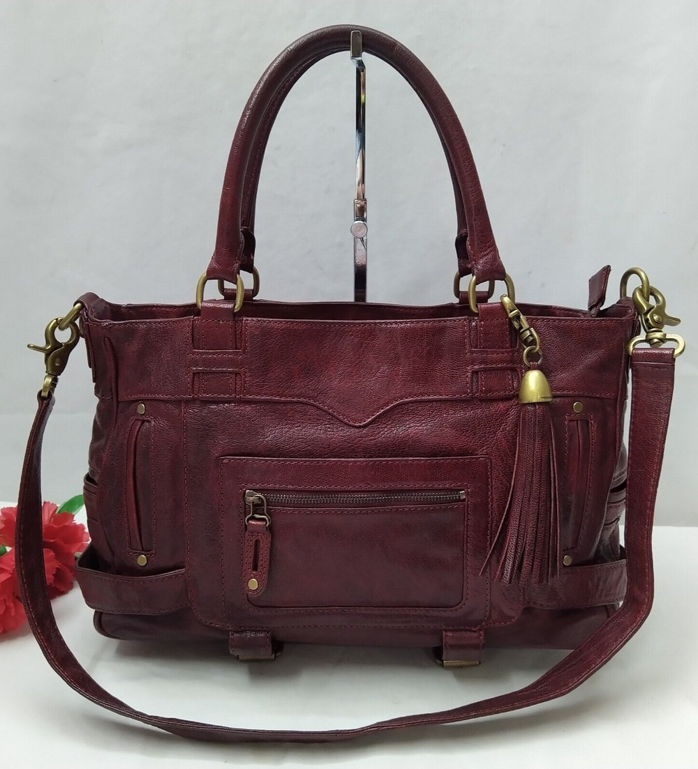 Rebecca Minkoff Rapture Burgundy Leather Tassel Double Handles Satchel Bag